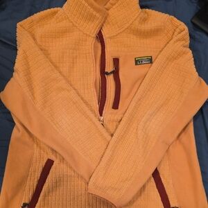 L.L. Bean Men’s Orange Grid-Texture Fleece Zip Sweater with Maroon Trim